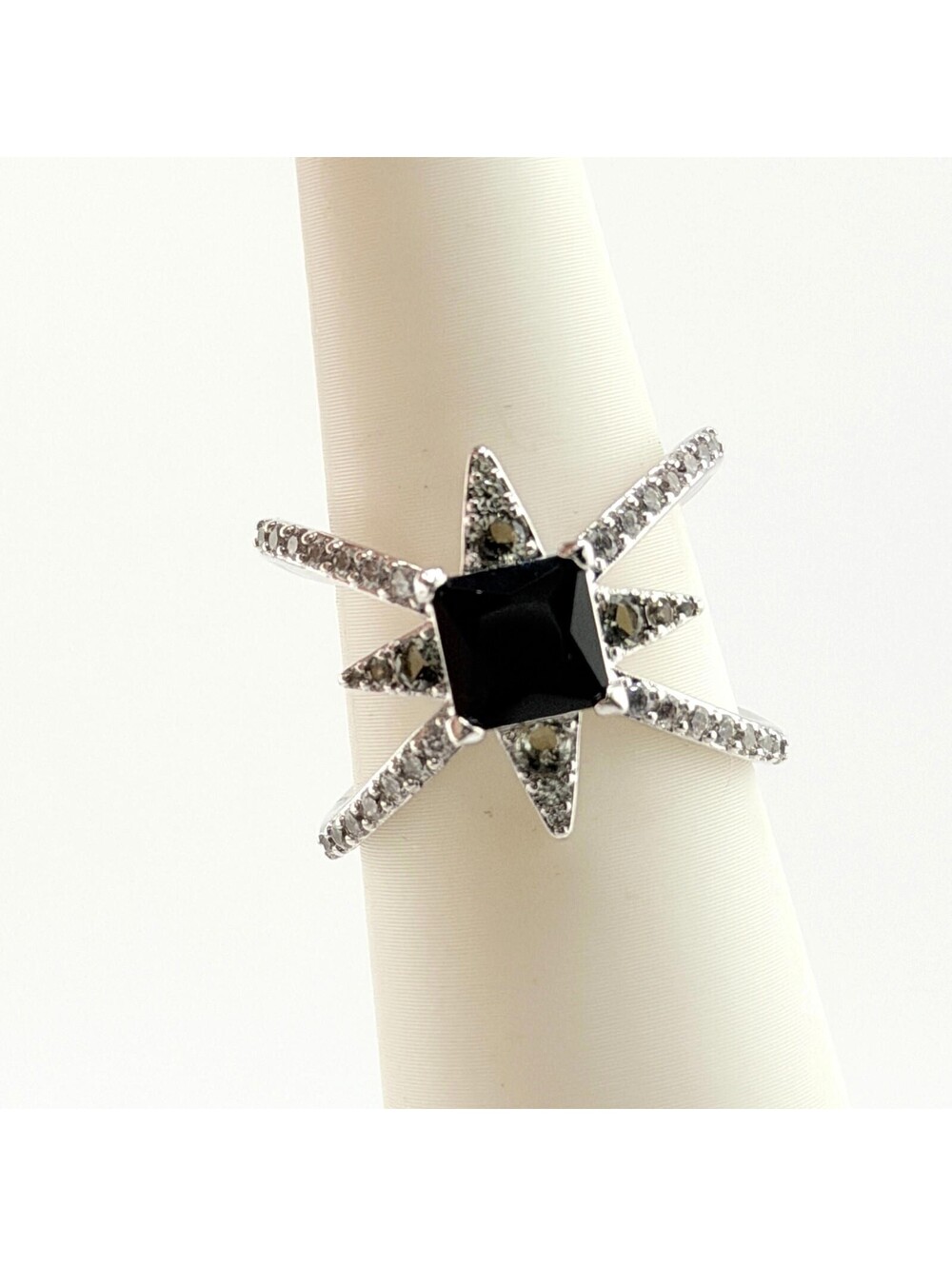 Bomb Party Ring Size 7 “Glamorous Stylista” Black Onyx on Rhodium